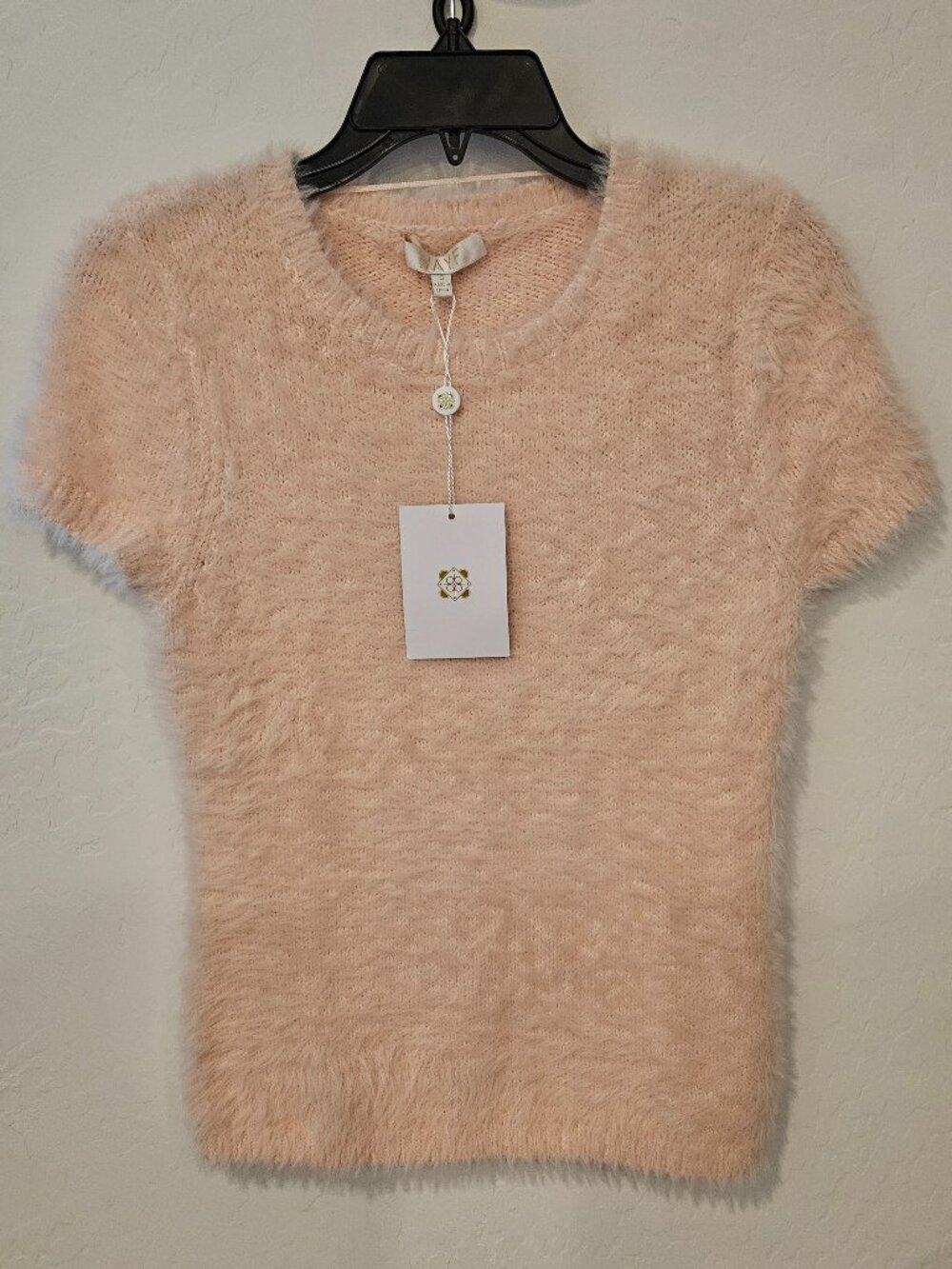 WAYF Peach Fuzzy Knit Short Sleeve Sweater Top NWT Size S/M